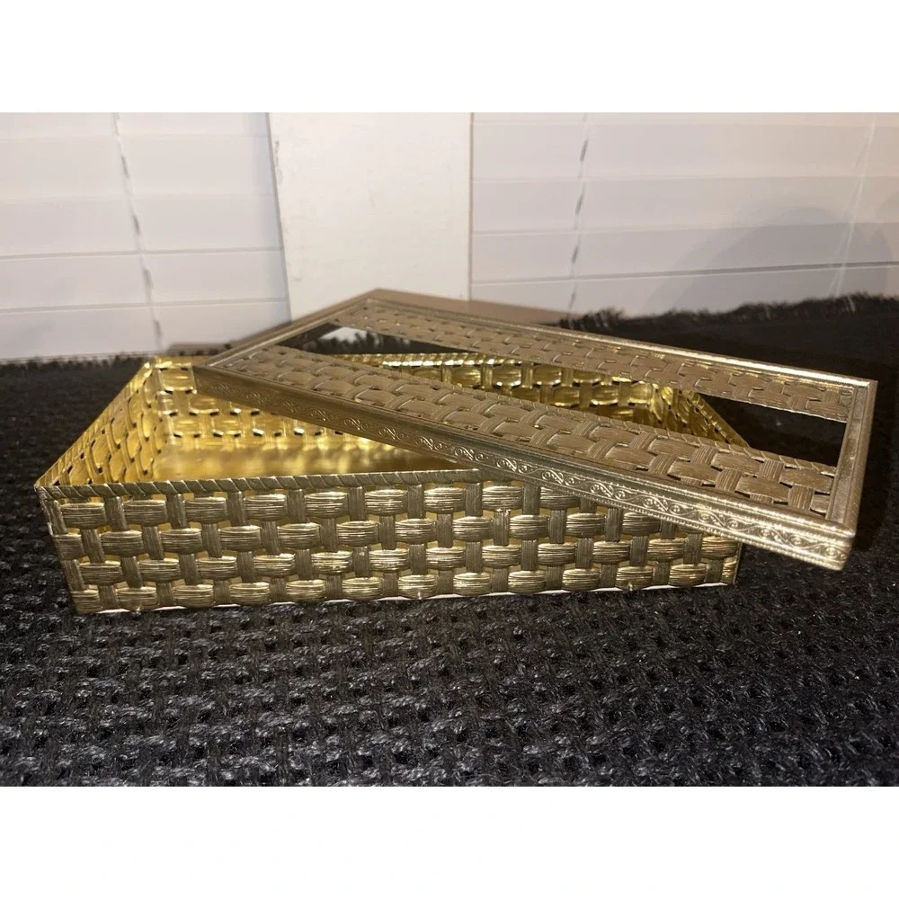 Vintage Gold Filigree Ornate Tissue Kleenex Box Holder Hollywood Regency